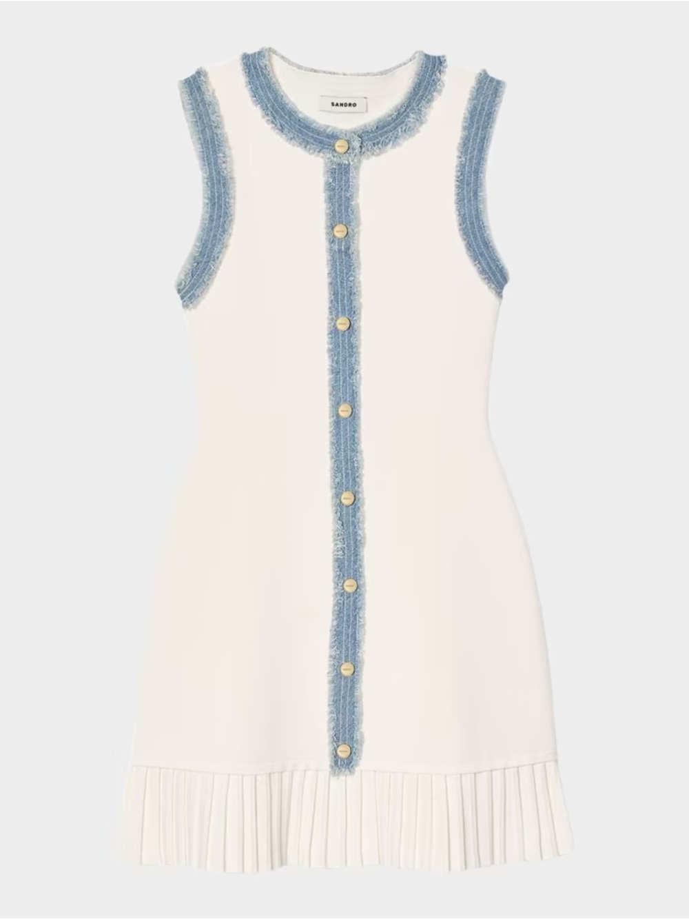 Sandro Acapulco Knit Denim Trim Mini Dress